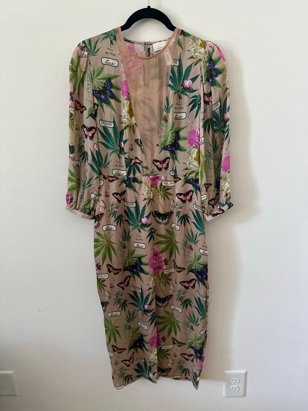 Fleur du Mal Maxi Dress Women's Small Blush Pink Round Neck Botanical Print